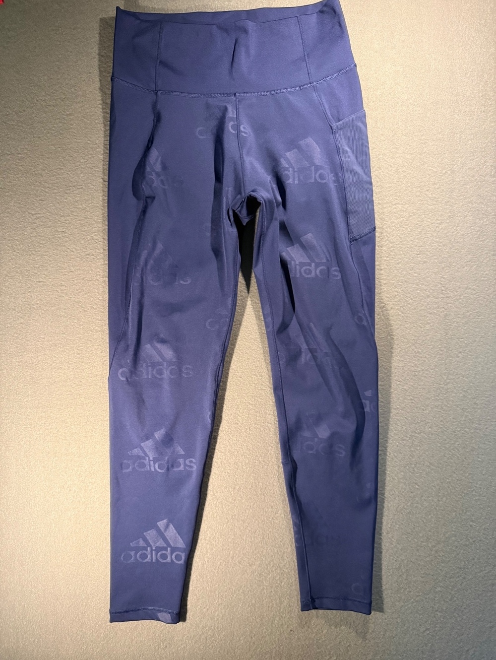 Adidas Women's Medium Navy Blue Leggings with Mesh Side Pocket